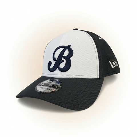 New Era 39Thirty Hat- White and Navy Barrie Baycats
