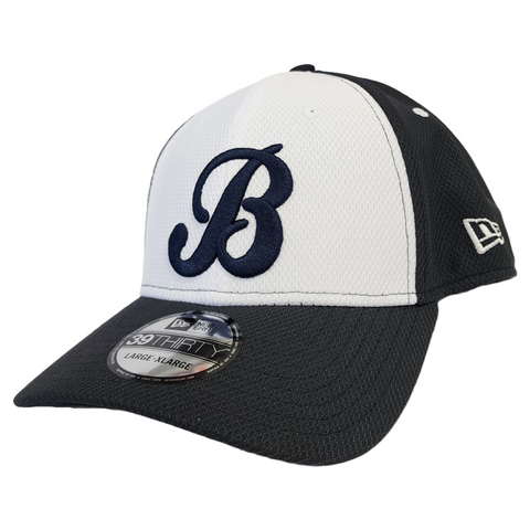 New Era 39Thirty Hat- White and Navy Barrie Baycats